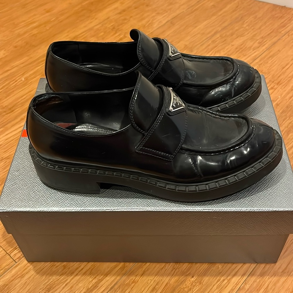 Prada brushed leather loafers in black